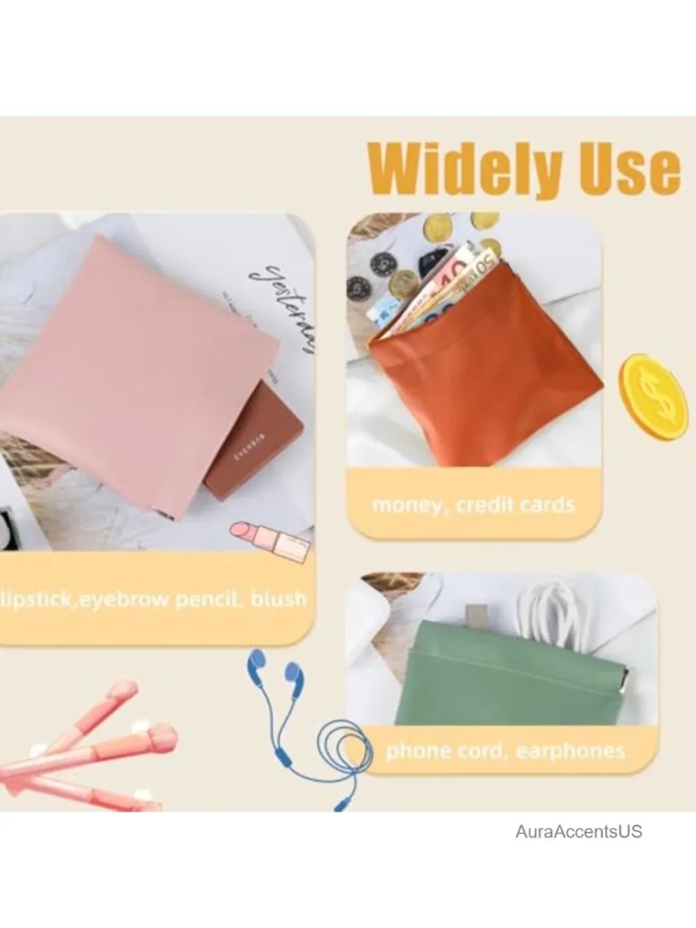 18 Pcs Snap Closure Pouches, Waterproof PU Leather Mini Cosmetic Bags for Travel